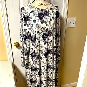 Dainty Jewells Blues/Cream/Greens Long Sleeve Aline Dress 3x. EUC